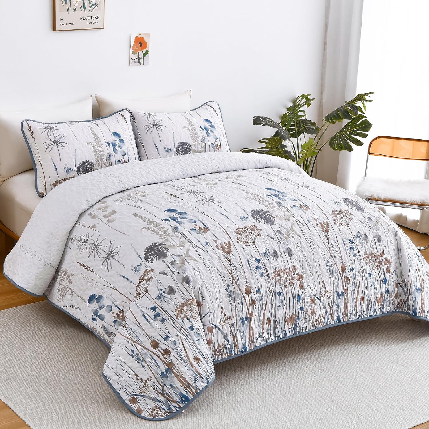 Dobuyly Floral Botanical Quilt Bedding Set 3 Pieces