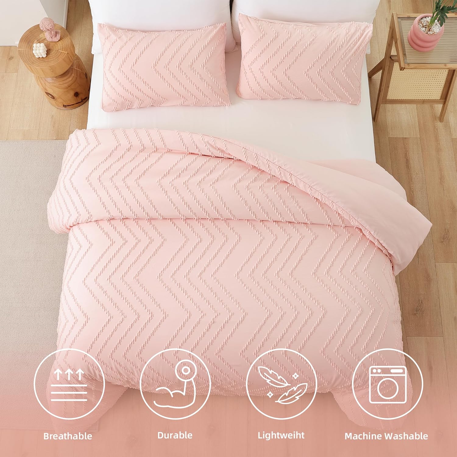 YIRDDEO Pink Full Comforter Set 3Pcs 1