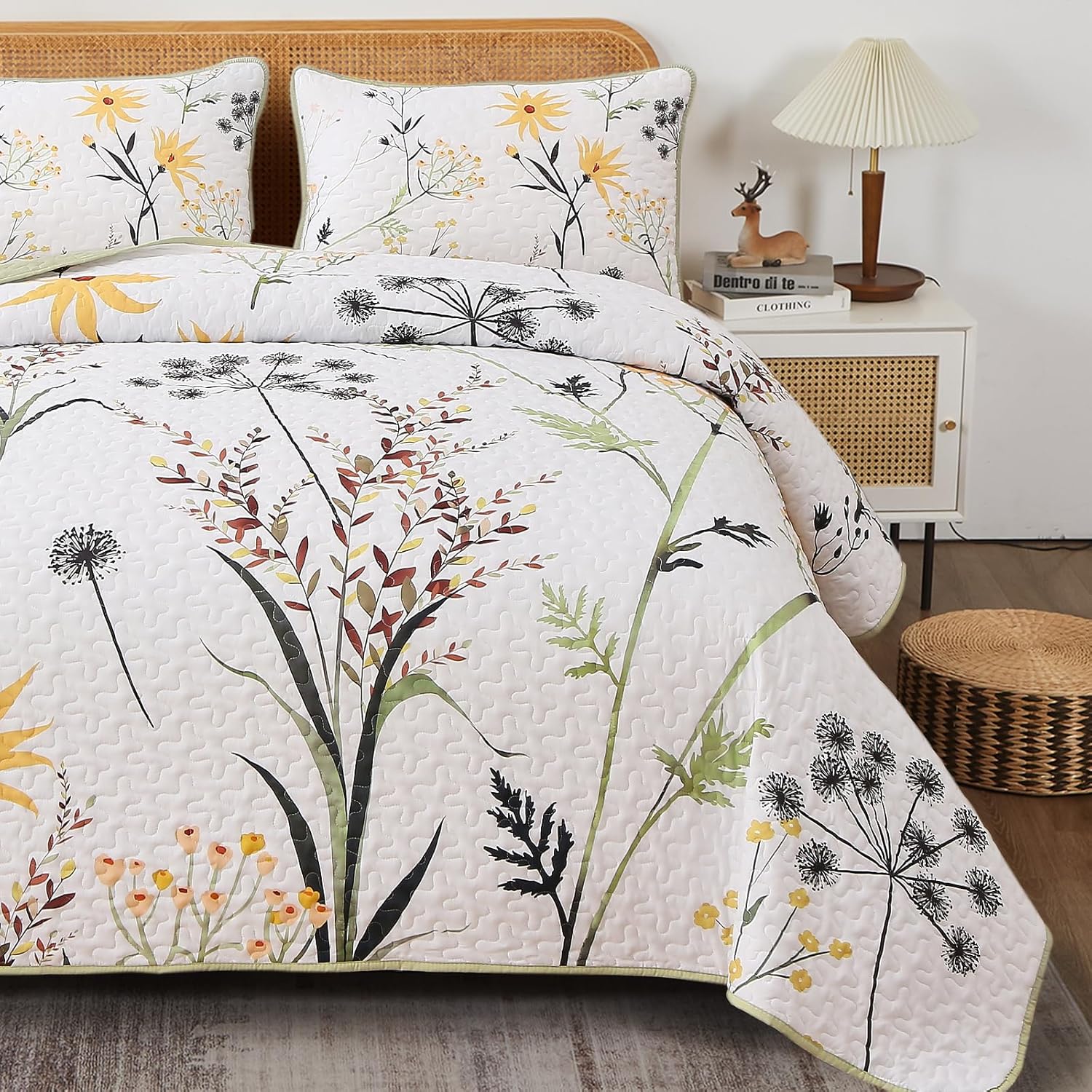 Dobuyly Sage Green Botanical Quilt Set Queen Size