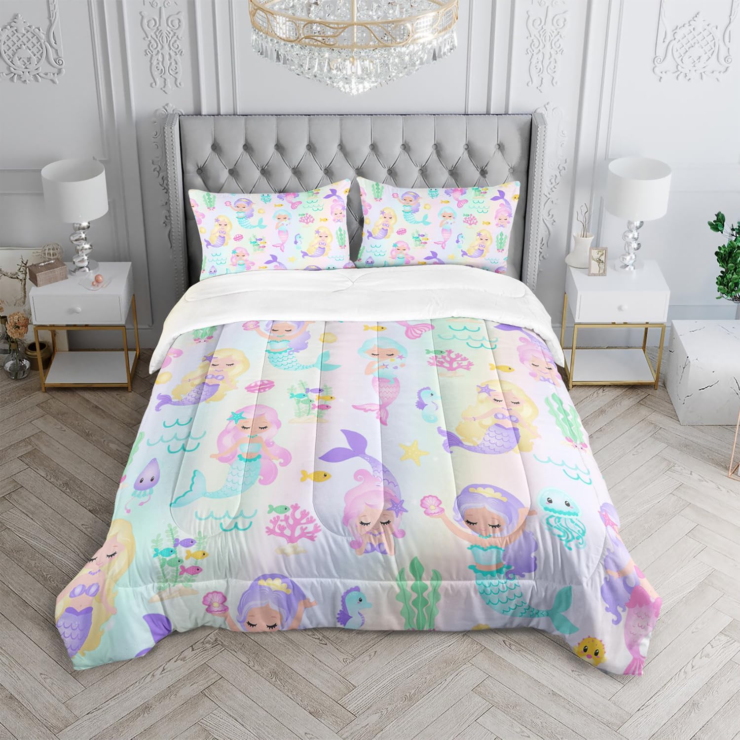 XYNHML Rainbow Mermaid Comforter Set Twin Full Queen