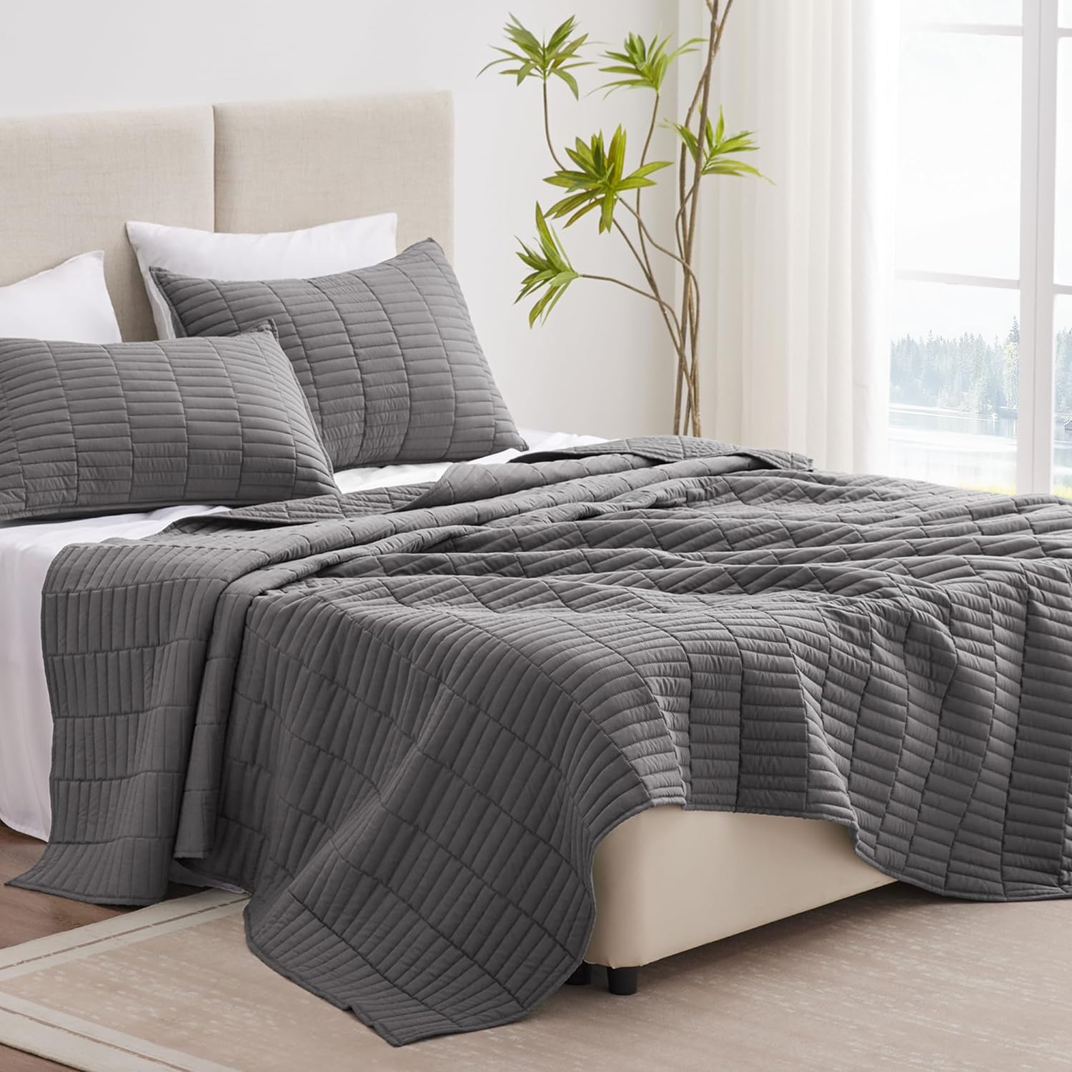 EXQ Home Grey Quilt Set 3 Piece Full Queen 1