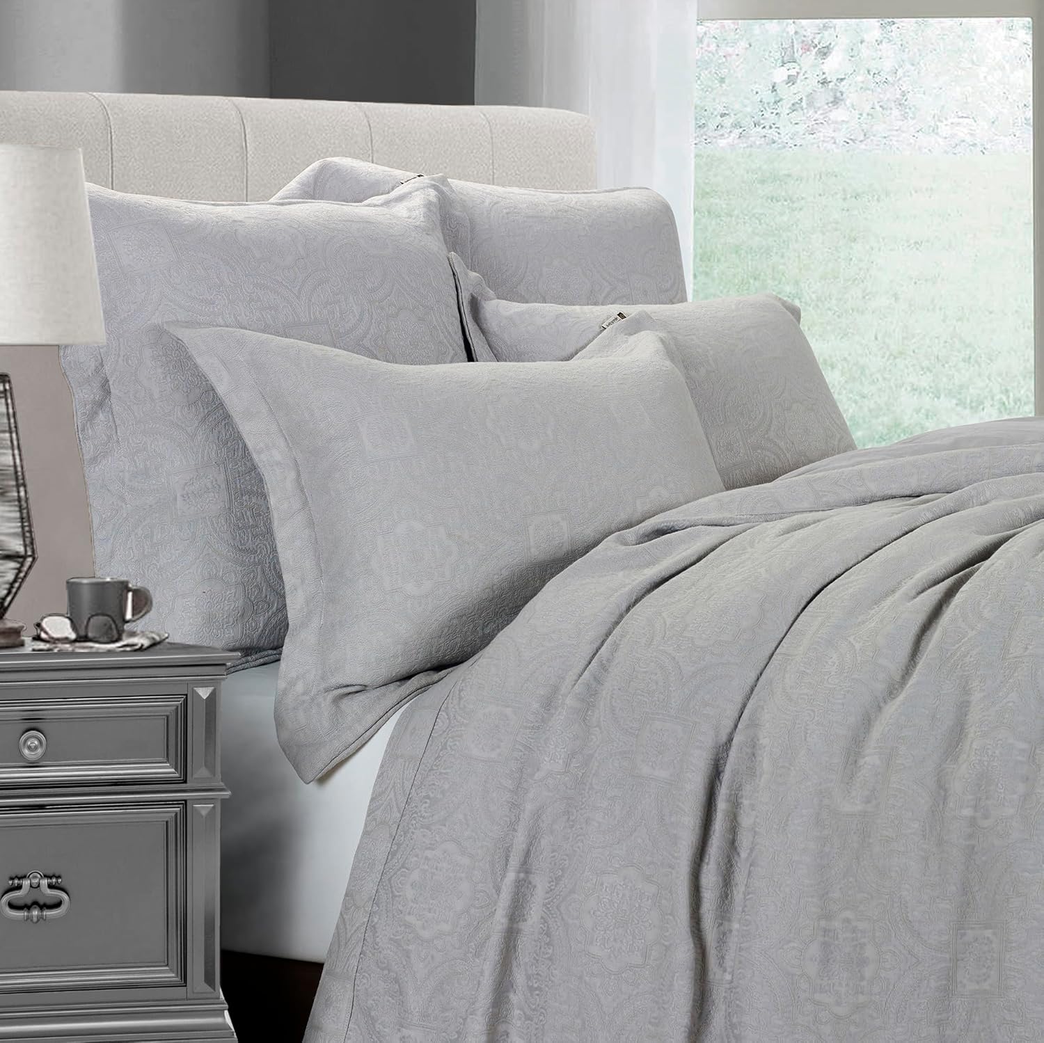 HiEnd Accents Matelass Super King Duvet Set 3 Piece Gray Medallion Pattern