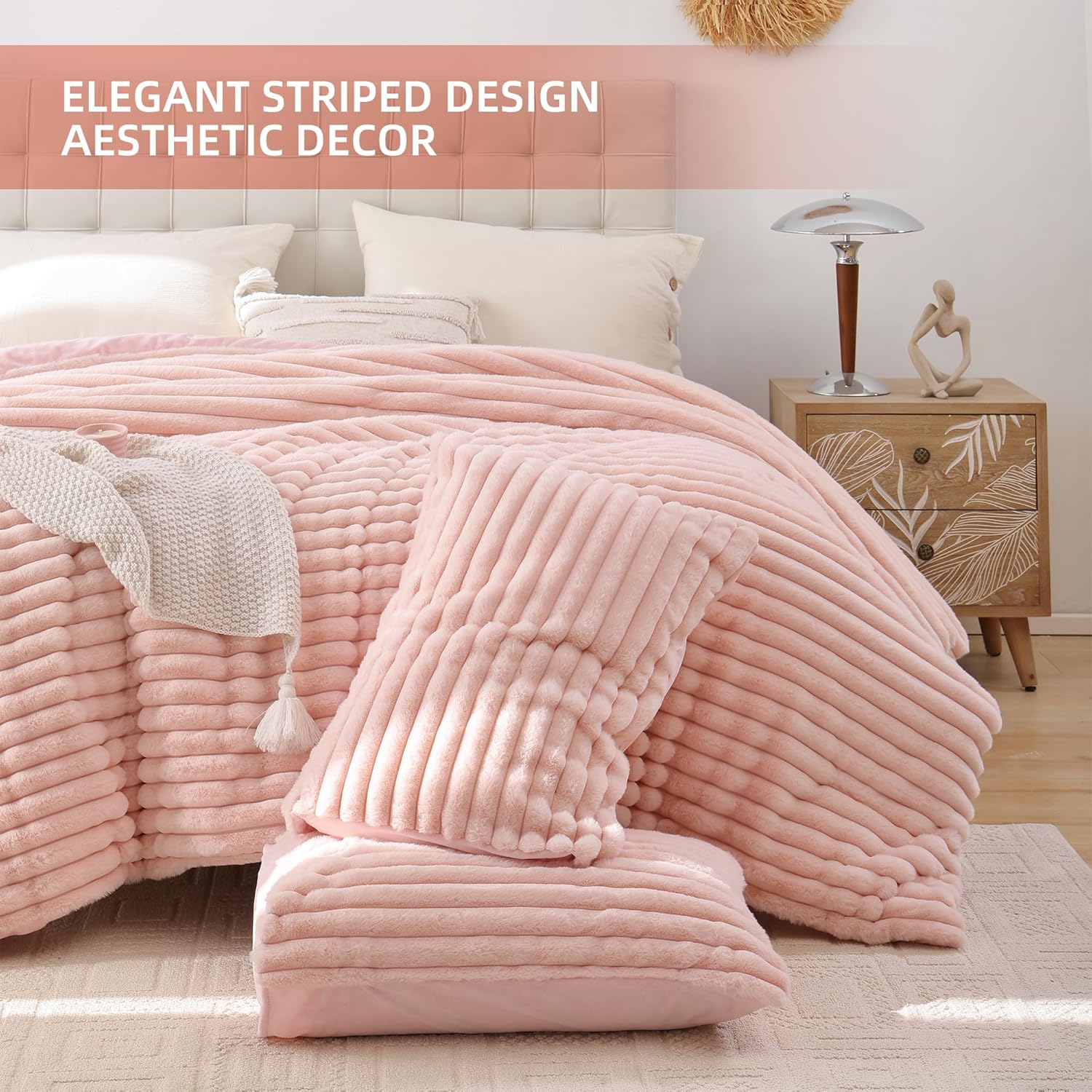 Smoofy Fluffy 3-Piece Comforter Set - Blush Pink Faux Fur