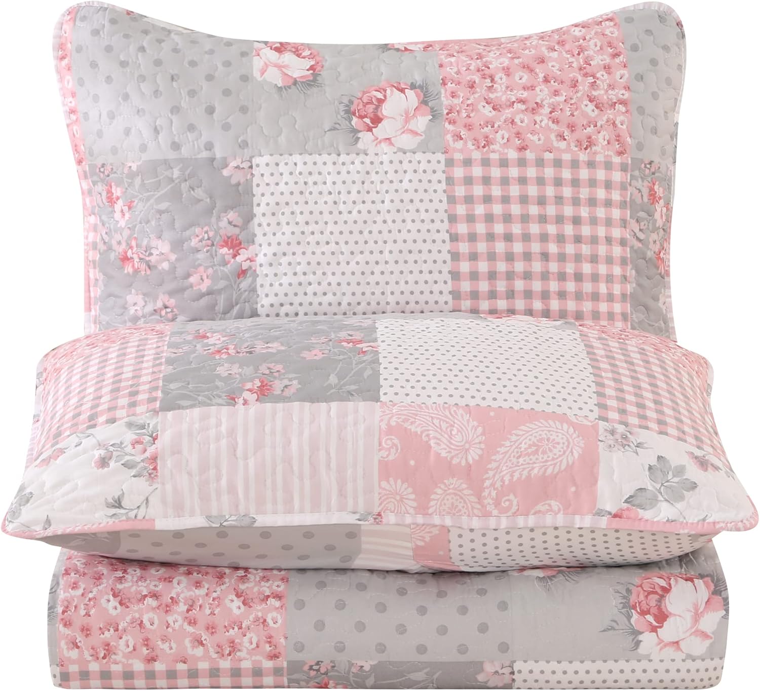 VIVILINEN Pink Full Queen Quilt Set Reversible