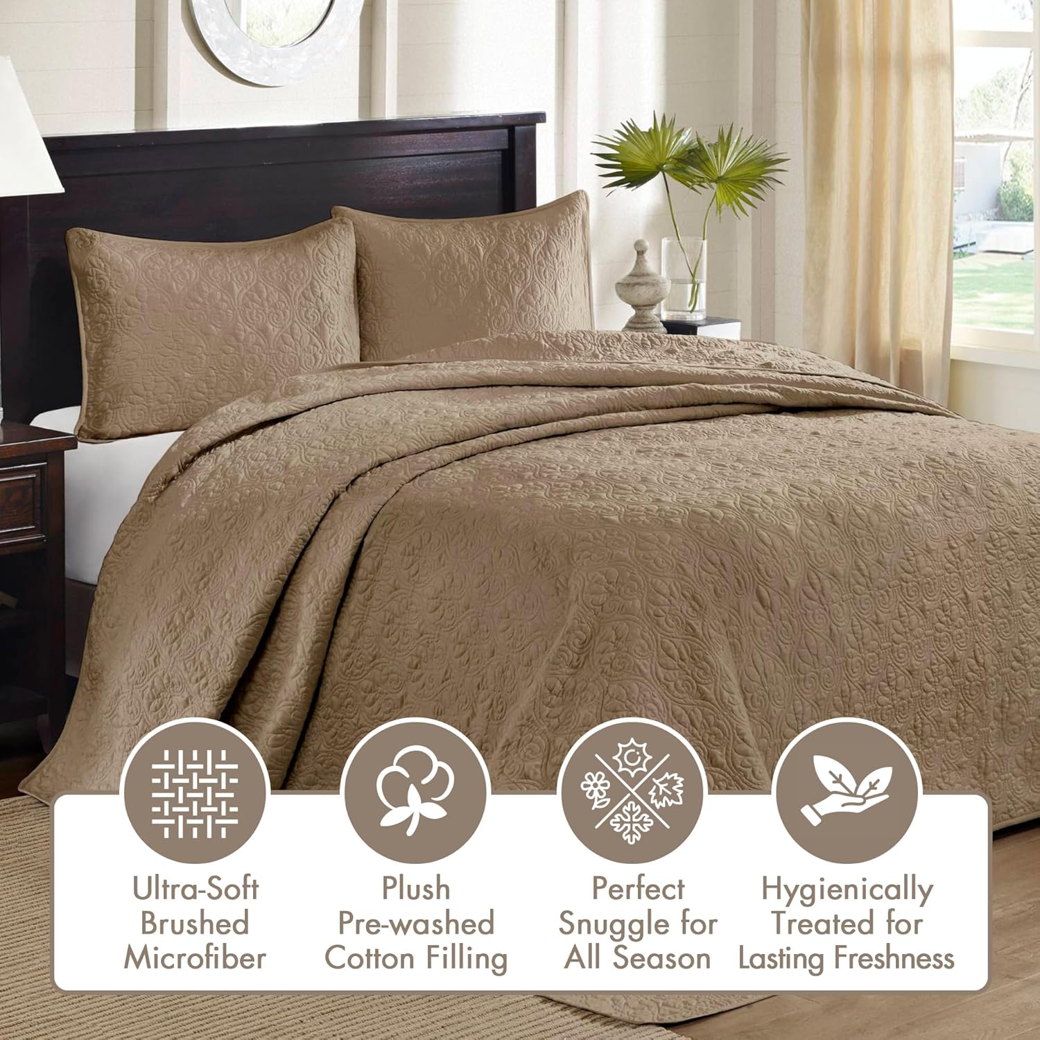 Madison Park Quebec Reversible Bedspread Set Khaki King 3 Piece 1