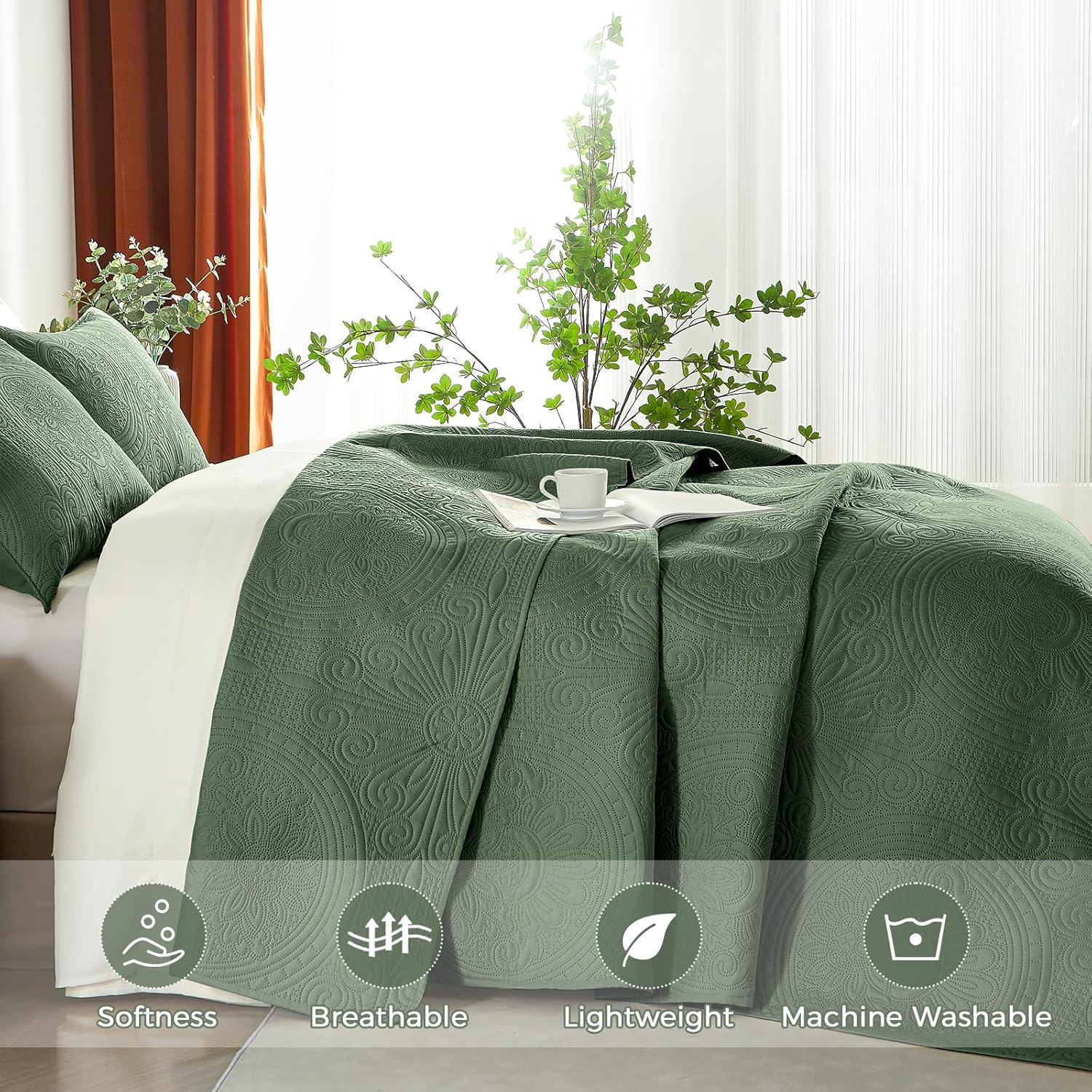 WURUIBO KingCal King Quilt Set Olive Green