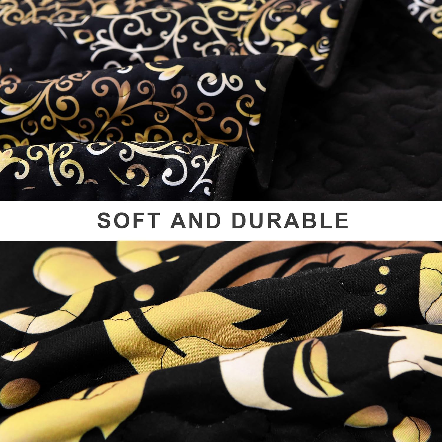 DJY Black Gold Damask Quilt Set 3 Pieces King Size