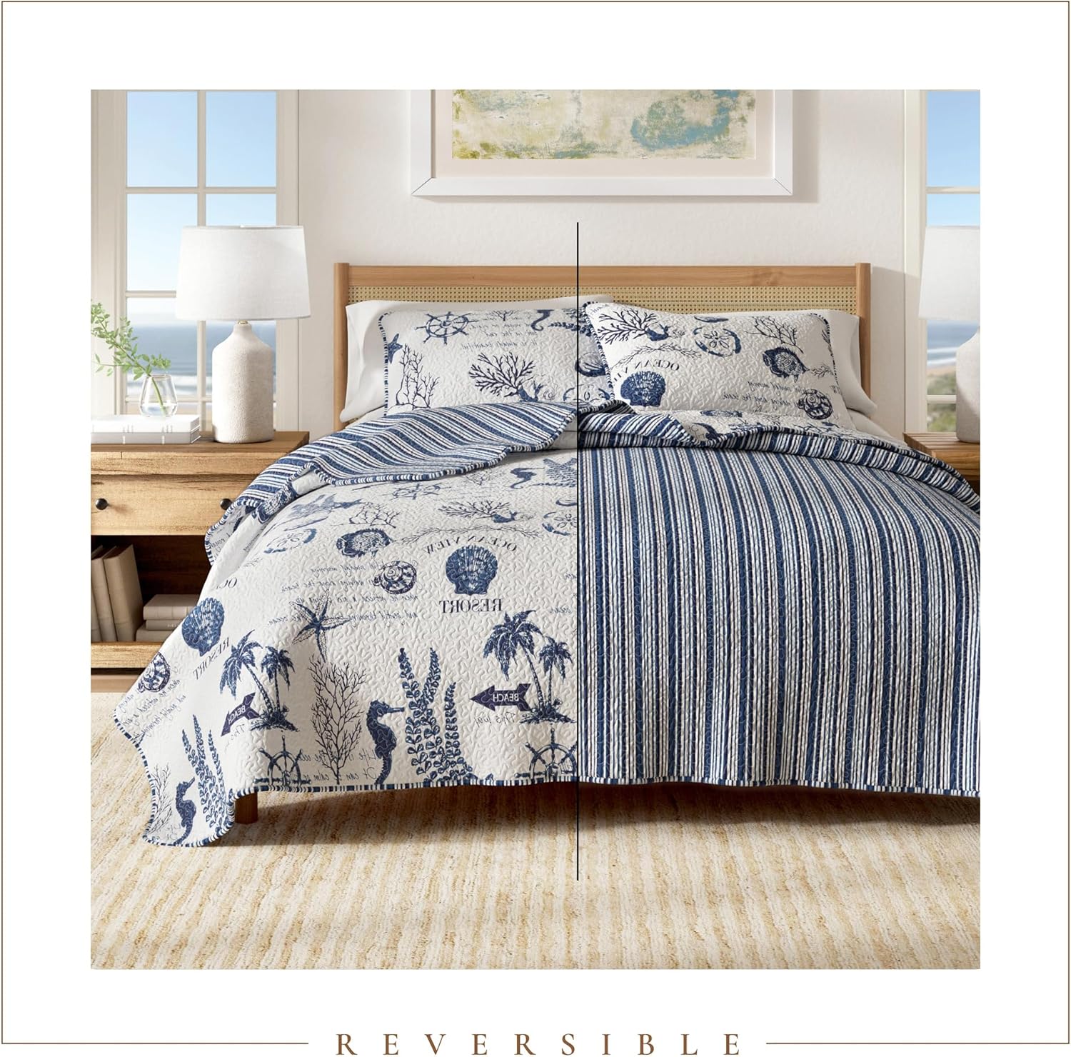 Great Bay Home TwinTwin XL Coastal Bedding Set - Navy