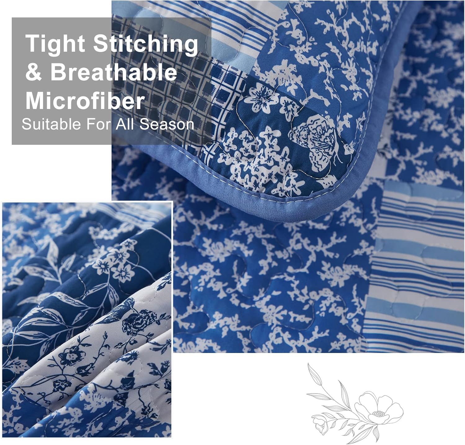 Mybedsoul Blue Boho Quilt Set King 3 Piece