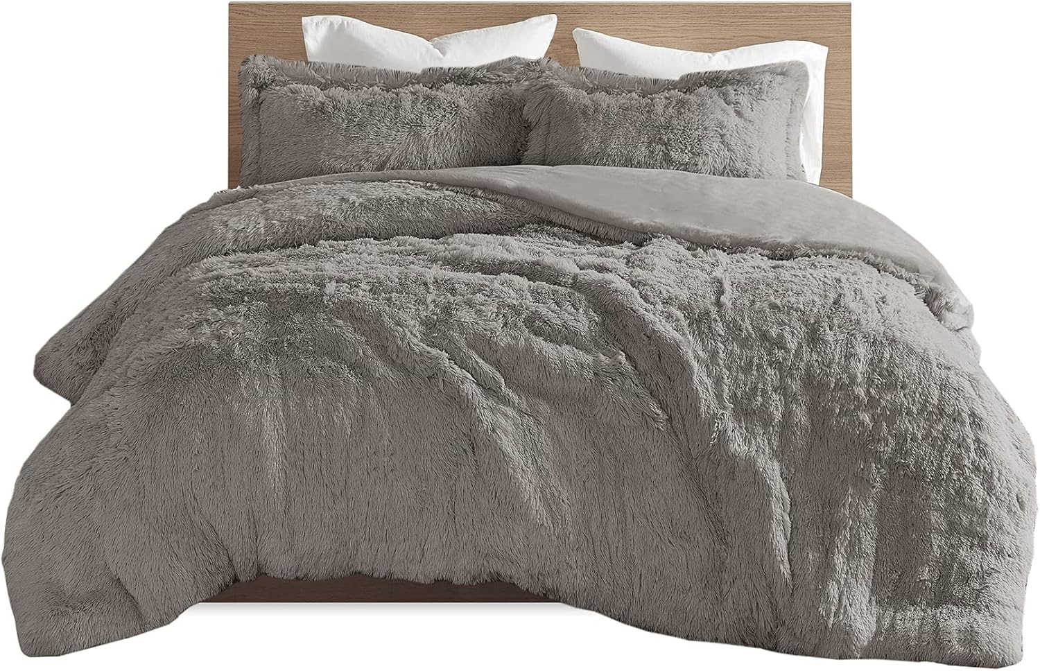 Intelligent Design Shaggy Duvet Cover Set Grey 3 Piece