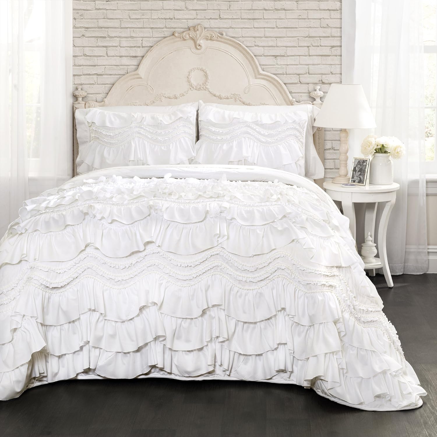Lush Decor Kemmy Ruffled Quilt Set 3 Piece White
