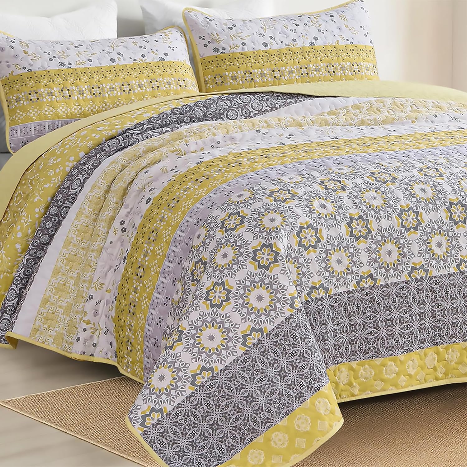 Wongs Boho Yellow Quilt Set King with Pillowcases