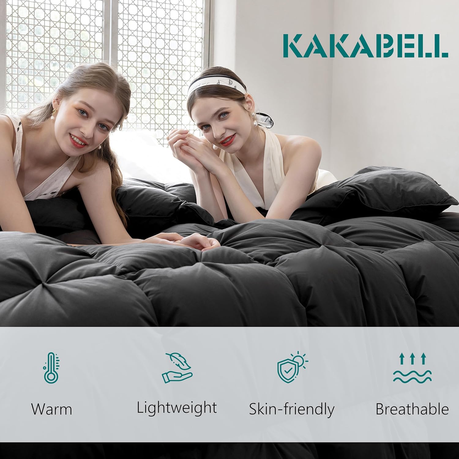 KAKABELL Goose Down Comforter 90x90 Black FullQueen