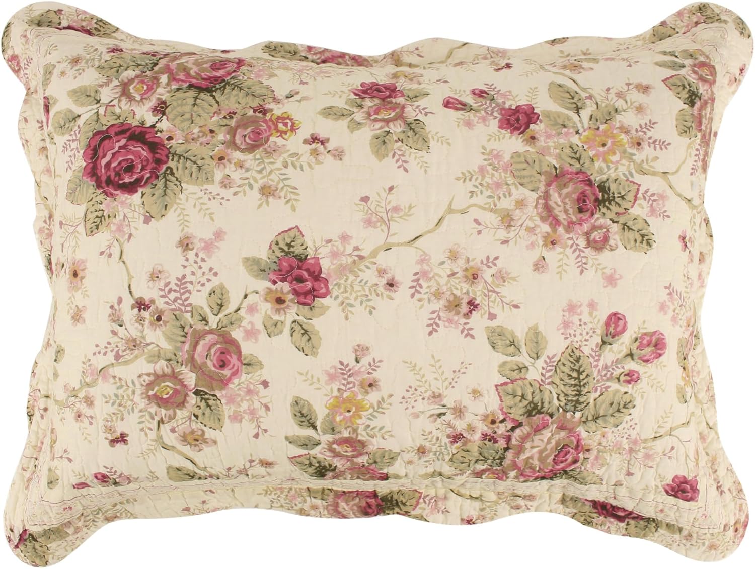 Greenland Home Antique Rose 100 Cotton Pillow Sham 20x26-inch Ecru