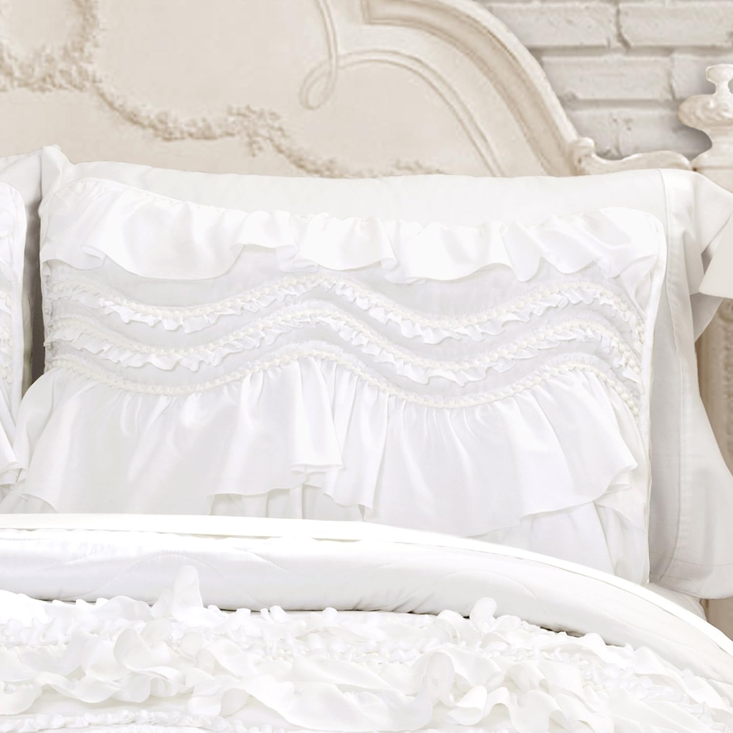 Lush Decor Kemmy Ruffled Quilt Set 3 Piece White