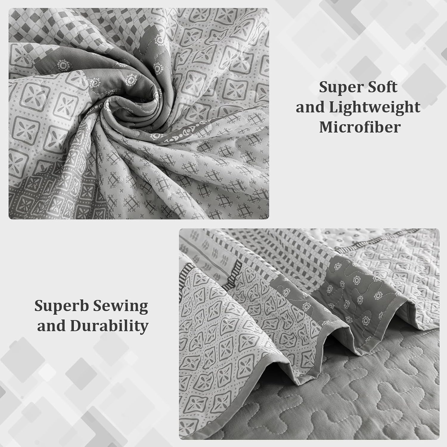 WONGS BEDDING 3 Piece Quilt Set Queen Size Grey
