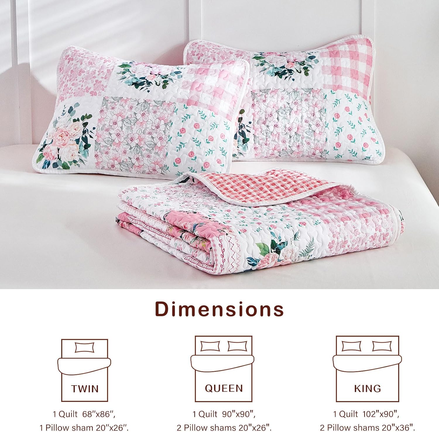 Joyreap 3 Piece Floral Quilt Set Queen Size