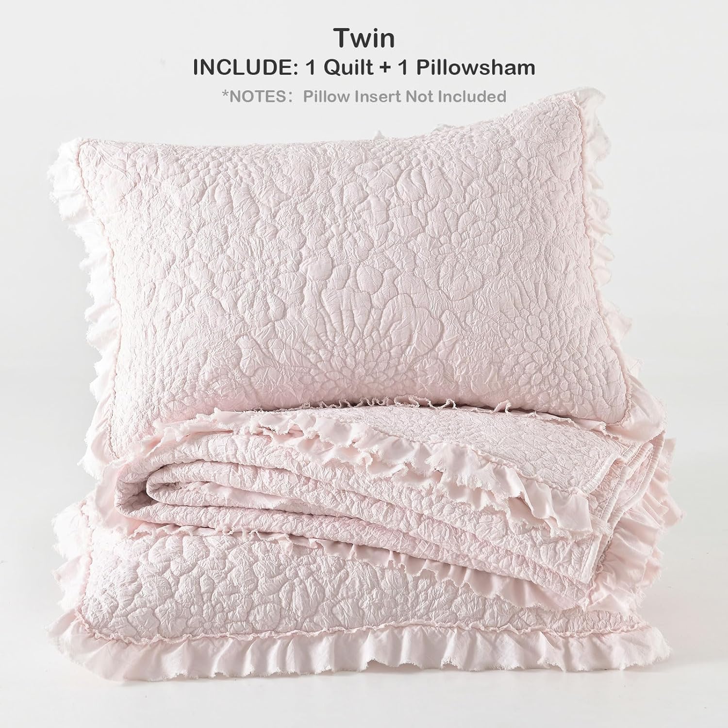 HORIMOTE HOME Pink Ruffled Quilt Set Twin Size 1