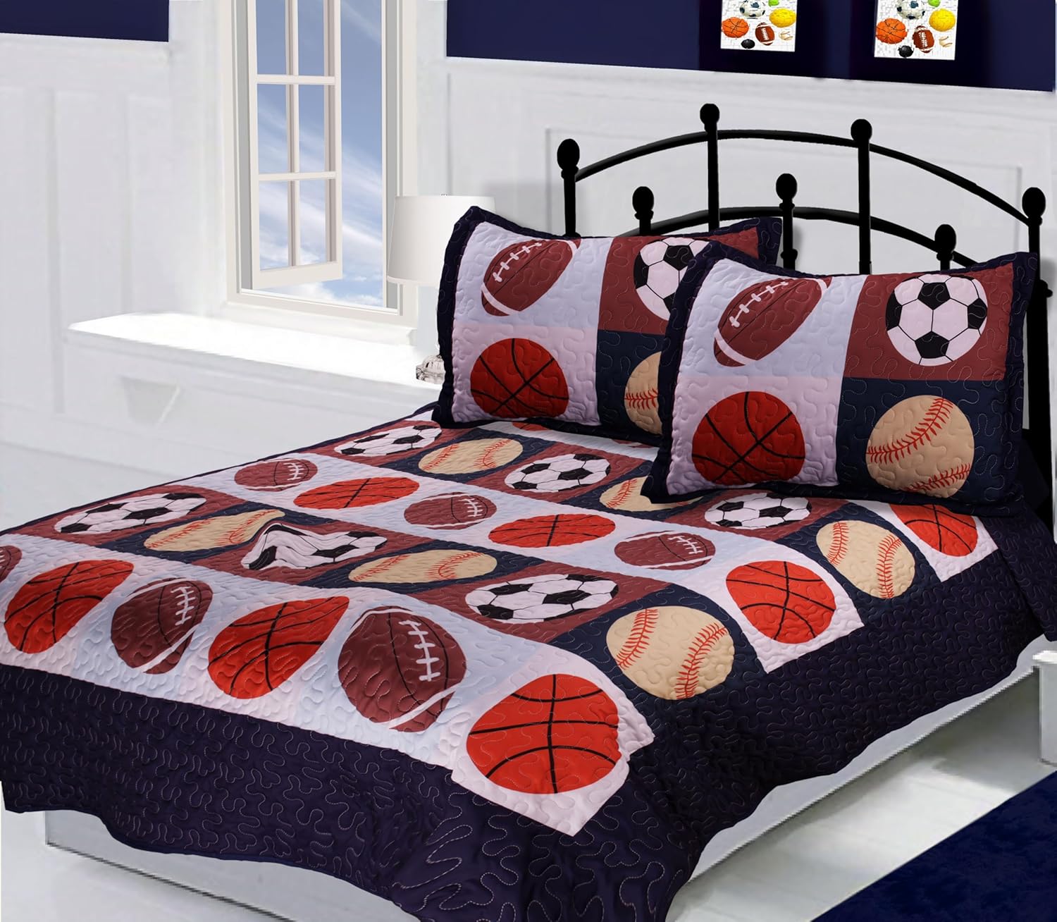 Golden Linens 3 Piece Full Size Quilt Set Kids Sports