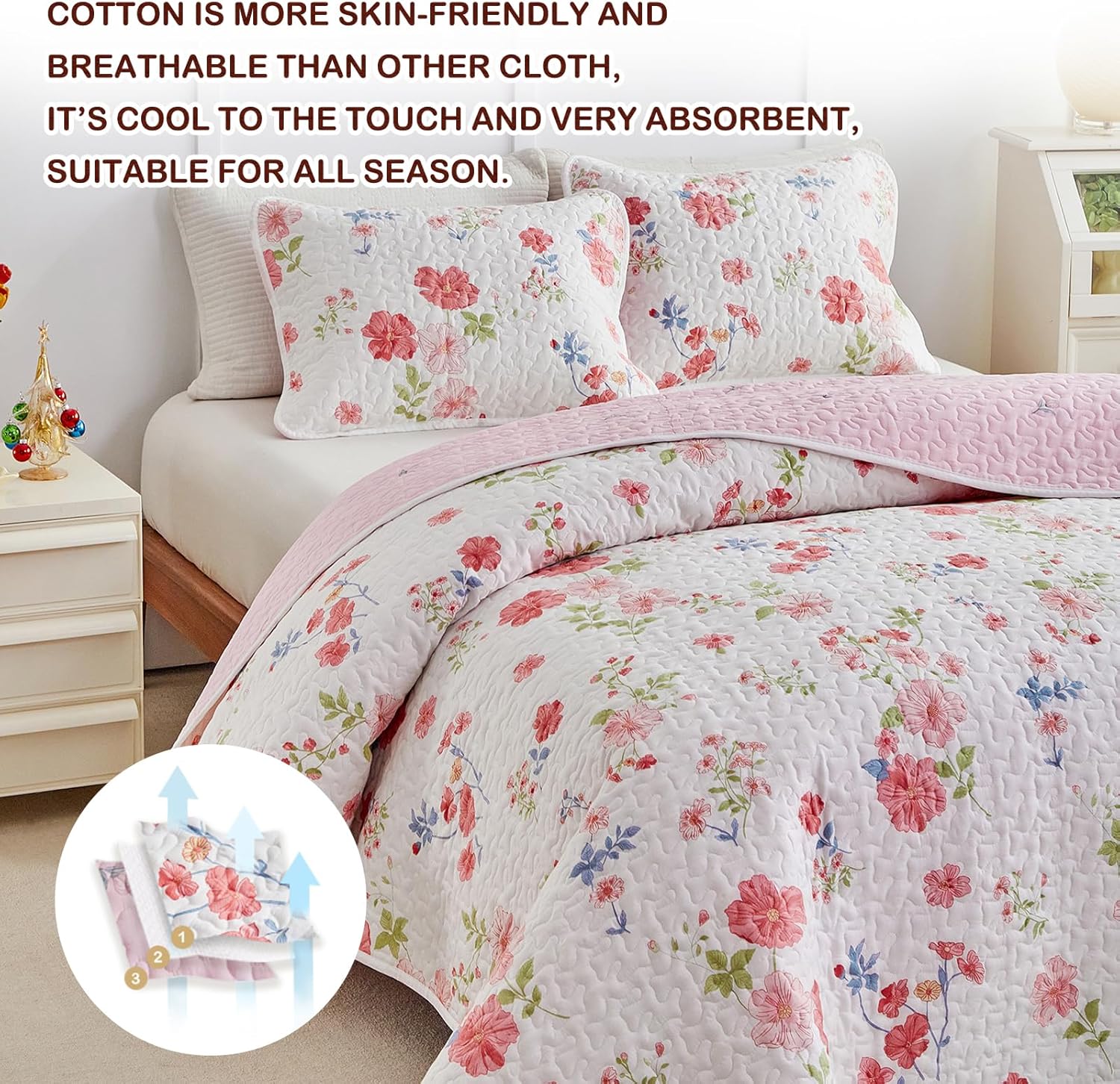 Joyreap 2-Piece Floral Cotton Quilt Set Twin Size