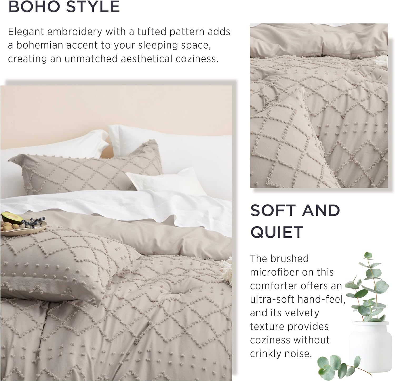 Bedsure King Comforter Set - Boho Tufted Shabby Chic Bedding for Kids