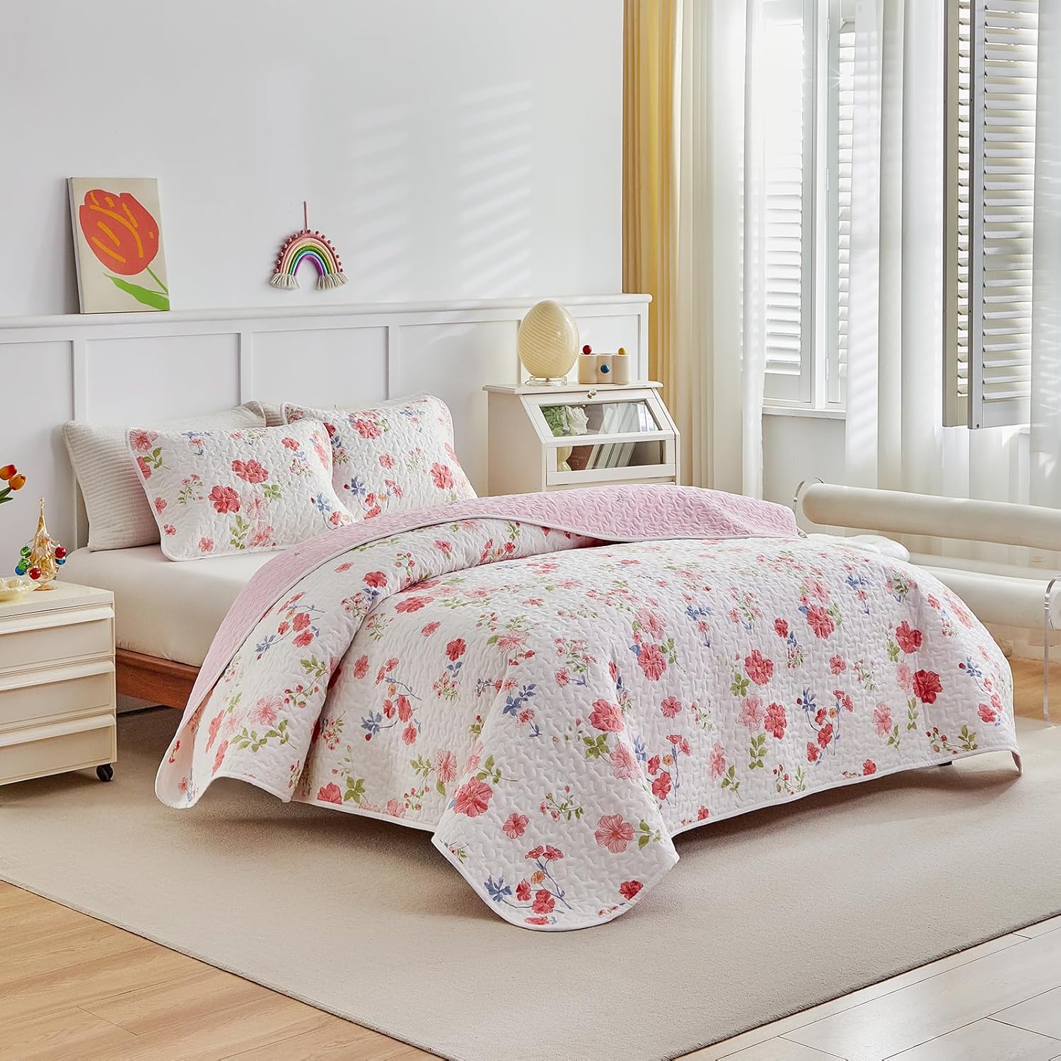 Joyreap 2-Piece Floral Cotton Quilt Set Twin Size