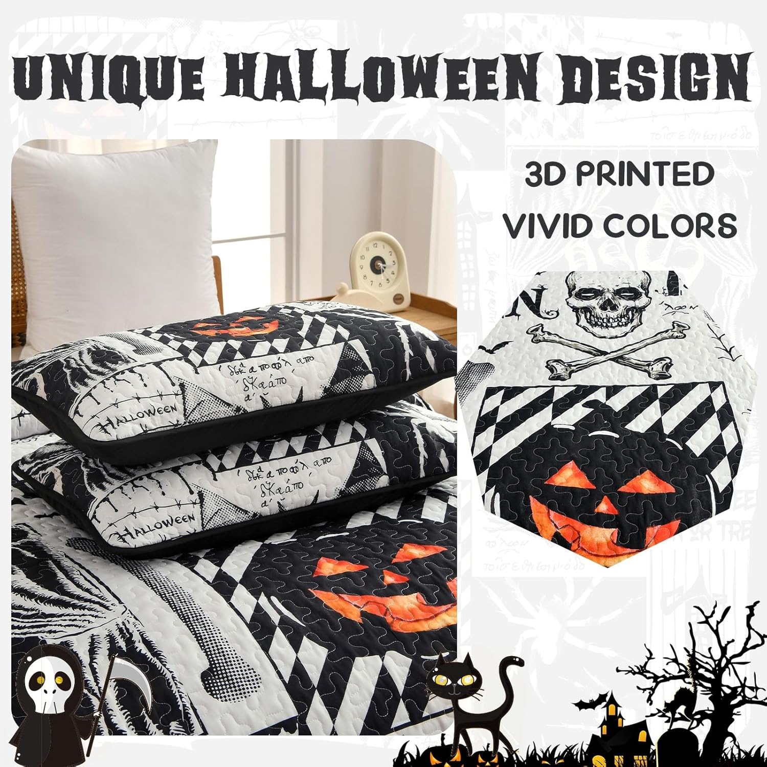 Luxudecor Halloween Quilt Set King Size
