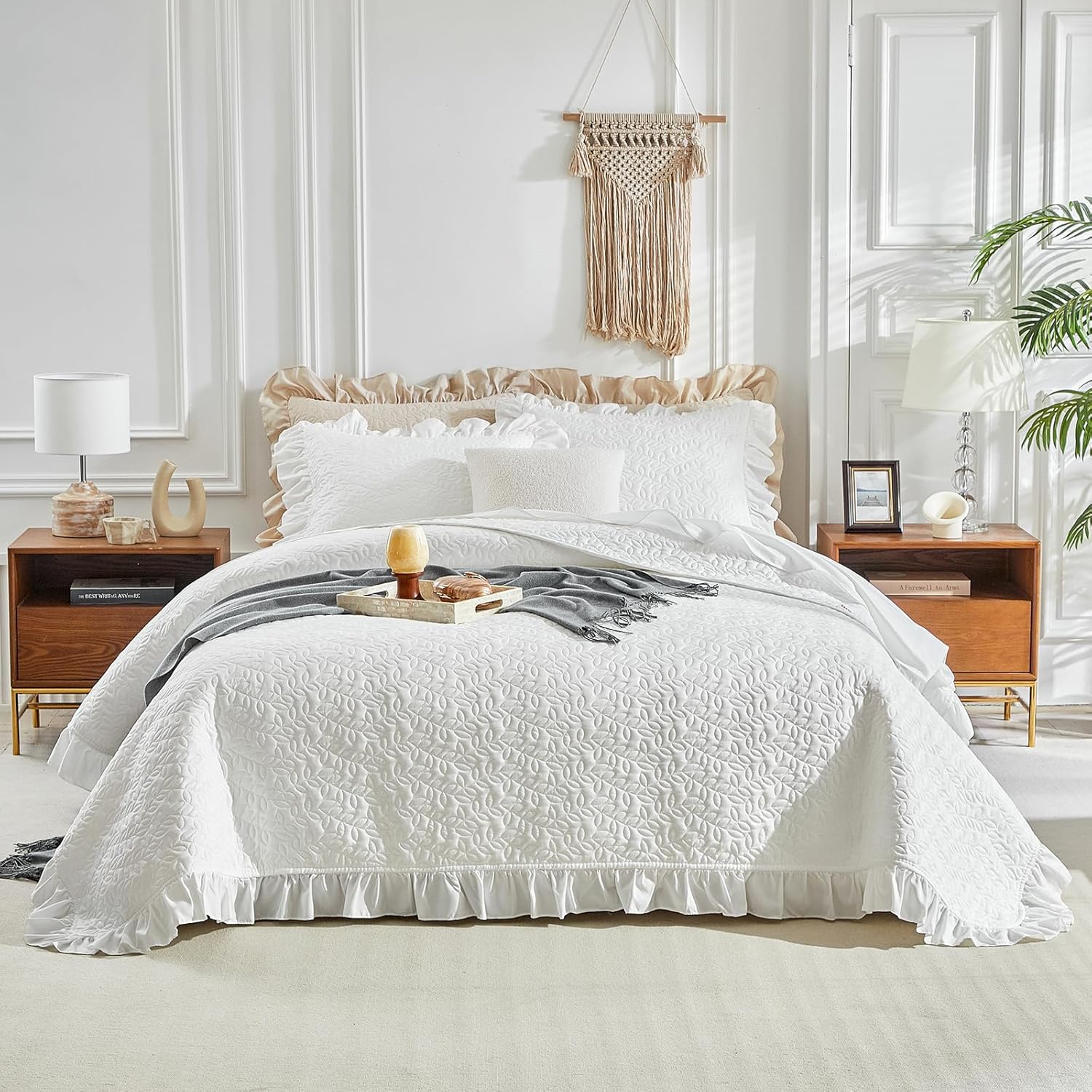 UOZZI BEDDING Ruffled Quilt Set California King Size 3PC