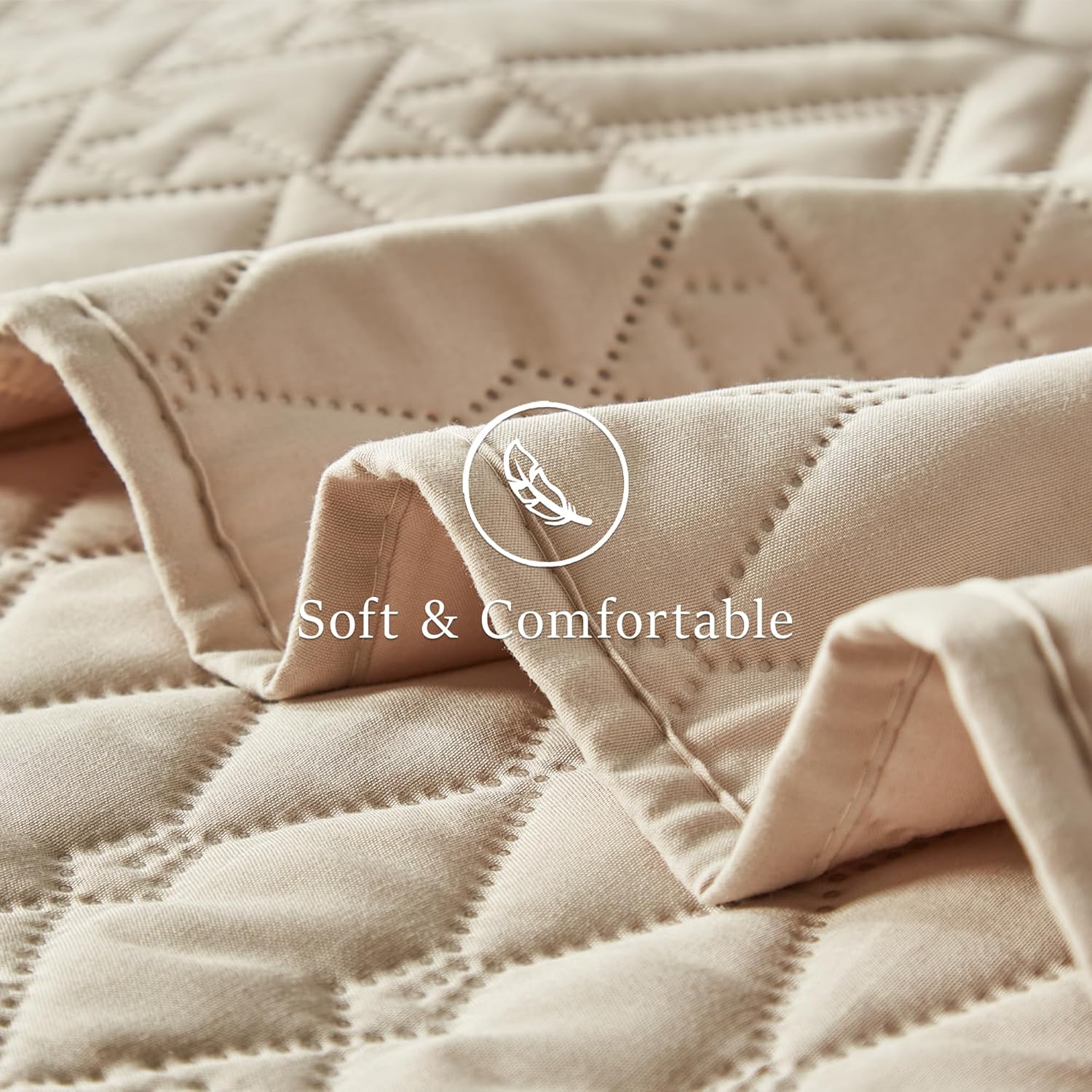 akkialla KingCal King Quilt Bedding Set - Beige Microfiber Geometric Pattern