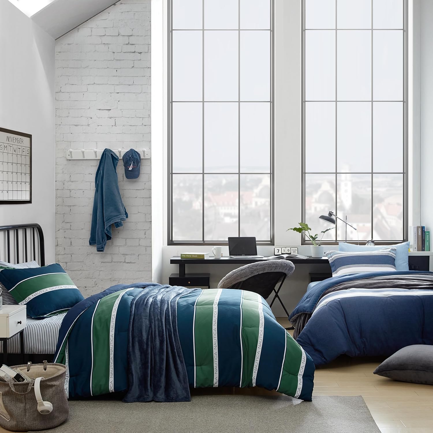 Nautica Comforter Set Reversible Heathered Block Grey