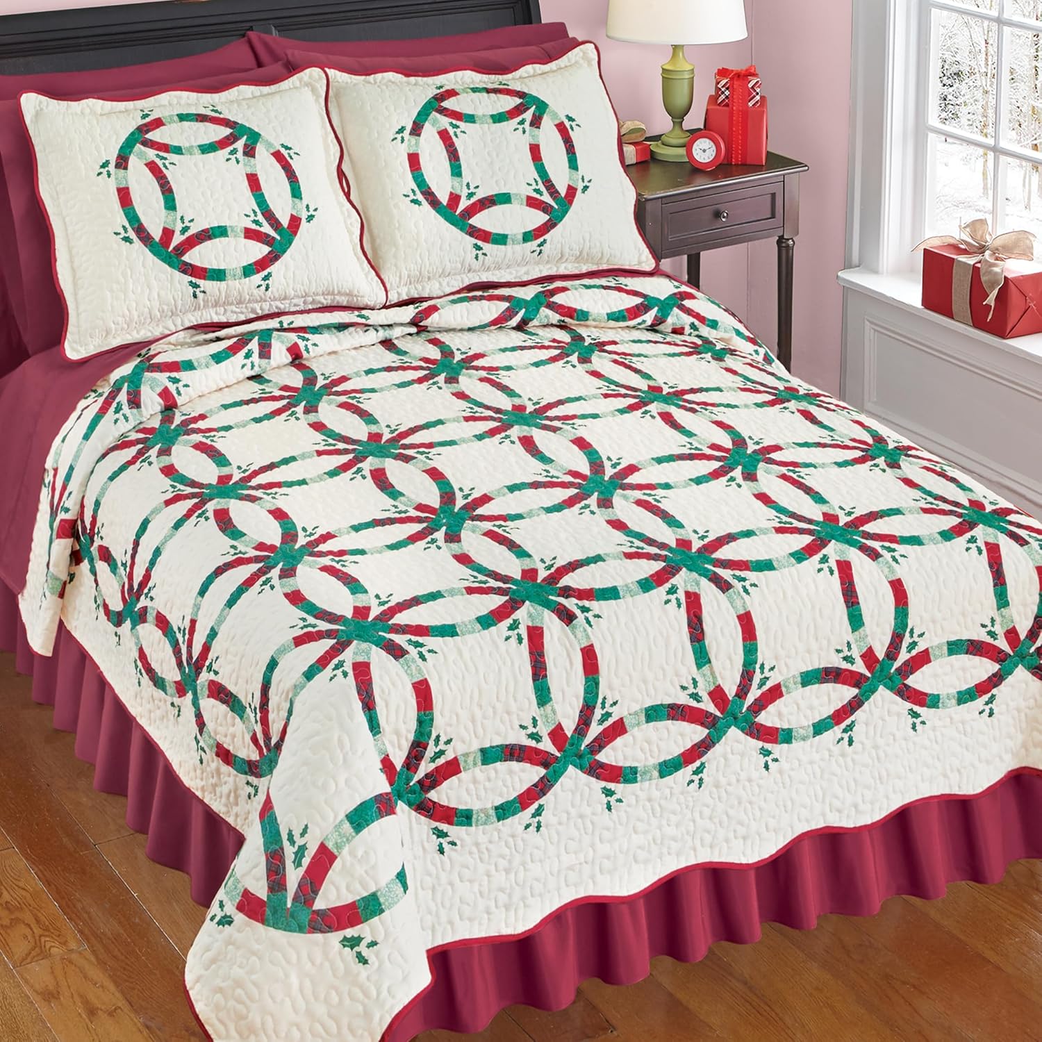 Collections Etc Christmas Ring Patchwork Quilt Multi Twin