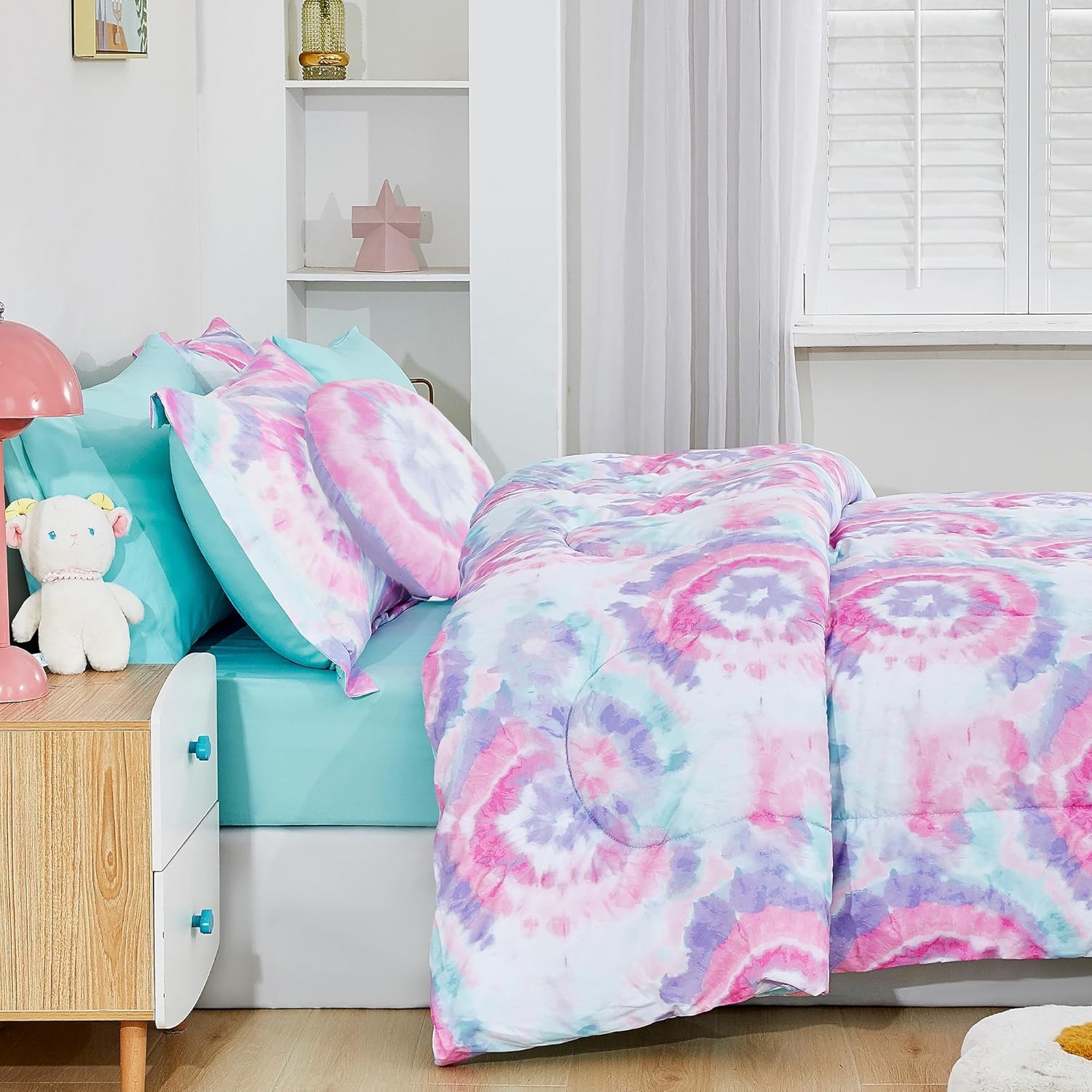 Mooreeke Dark Pink Flower Twin Comforter Set 6 Pieces