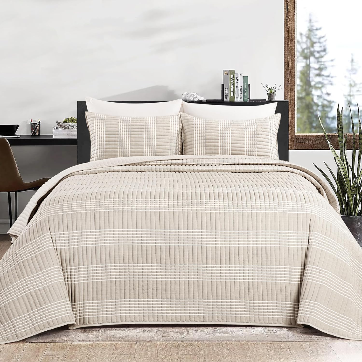 HOMBYS 128x120 Seersucker Patchwork Quilt Set