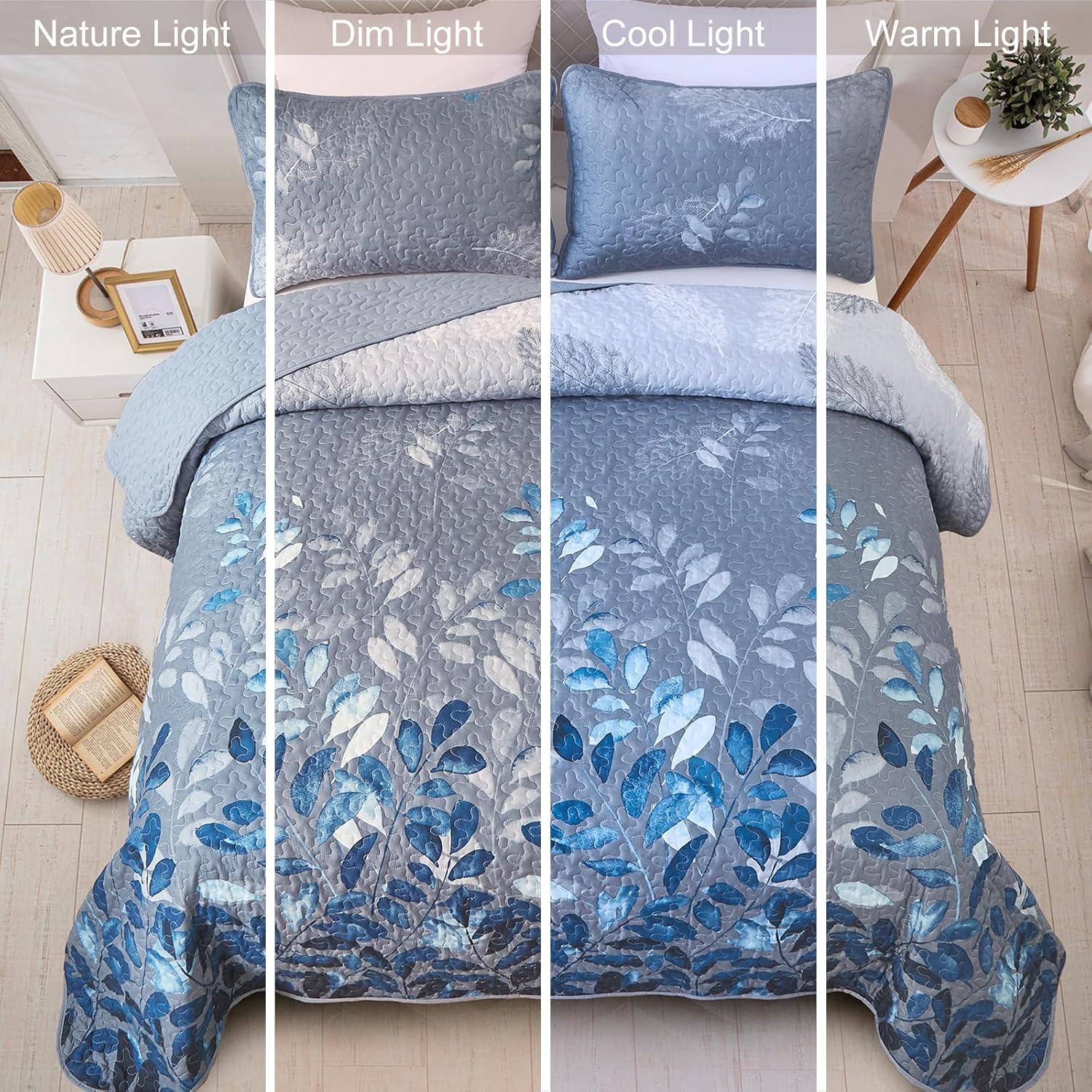 WONGS BEDDING Blue Floral Quilt Set California King 3 Piece