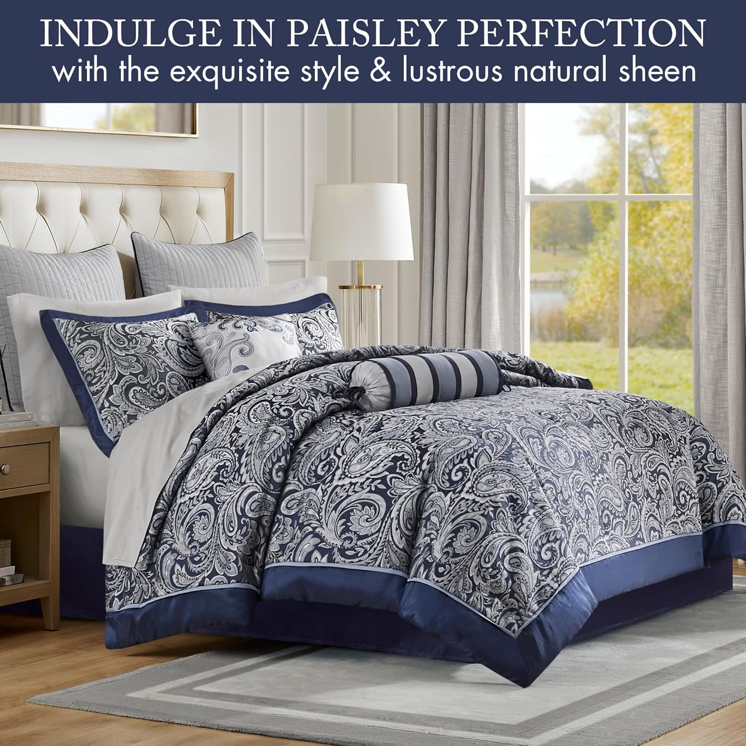 Madison Park Aubrey Cozy Comforter Set Queen Navy 12 Piece 1