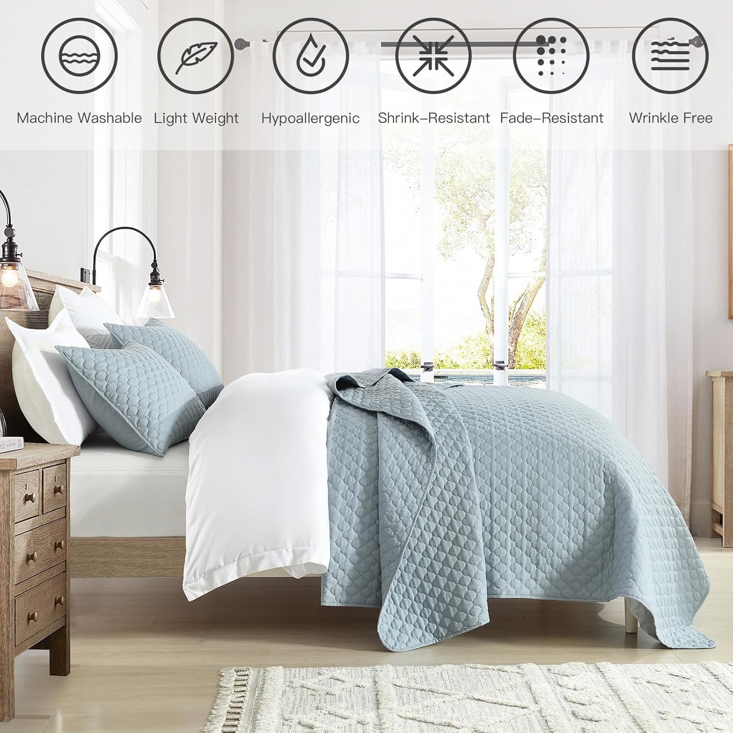 HORIMOTE HOME Quilt Set Twin Size Chambray Blue Cloud Pattern