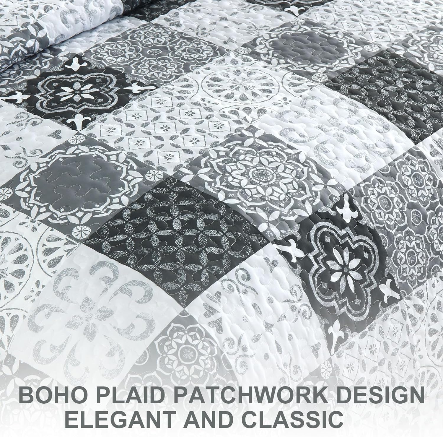 Dobuyly Grey Black Patchwork Quilt Set Queen Size