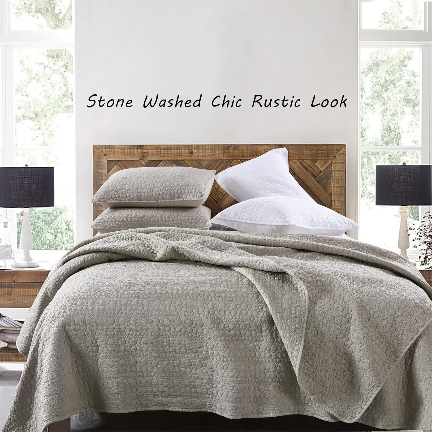 HORIMOTE HOME King Size Quilt Set - Beige Stone-Washed Microfiber