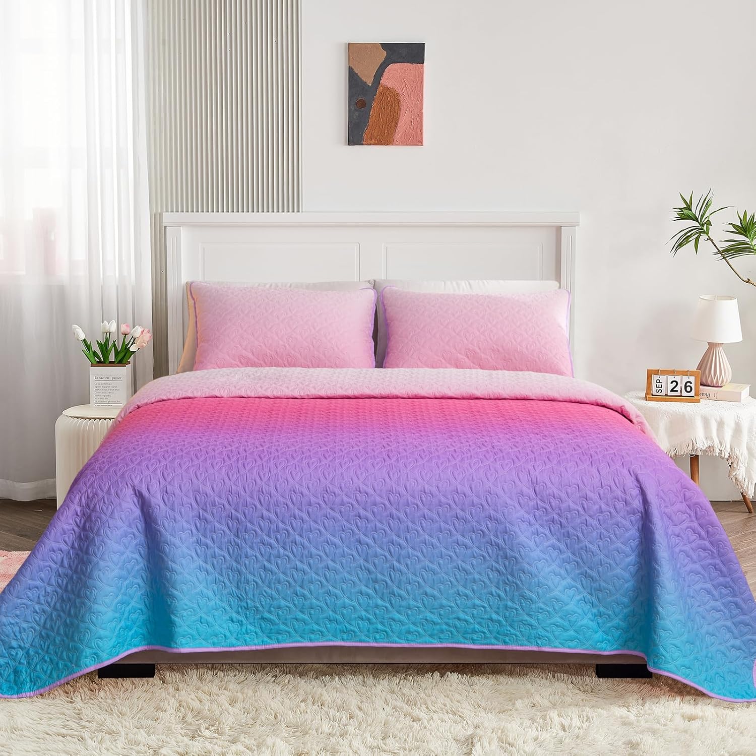 Suchbed Pink Heart-Shaped Quilt Set Twin Size