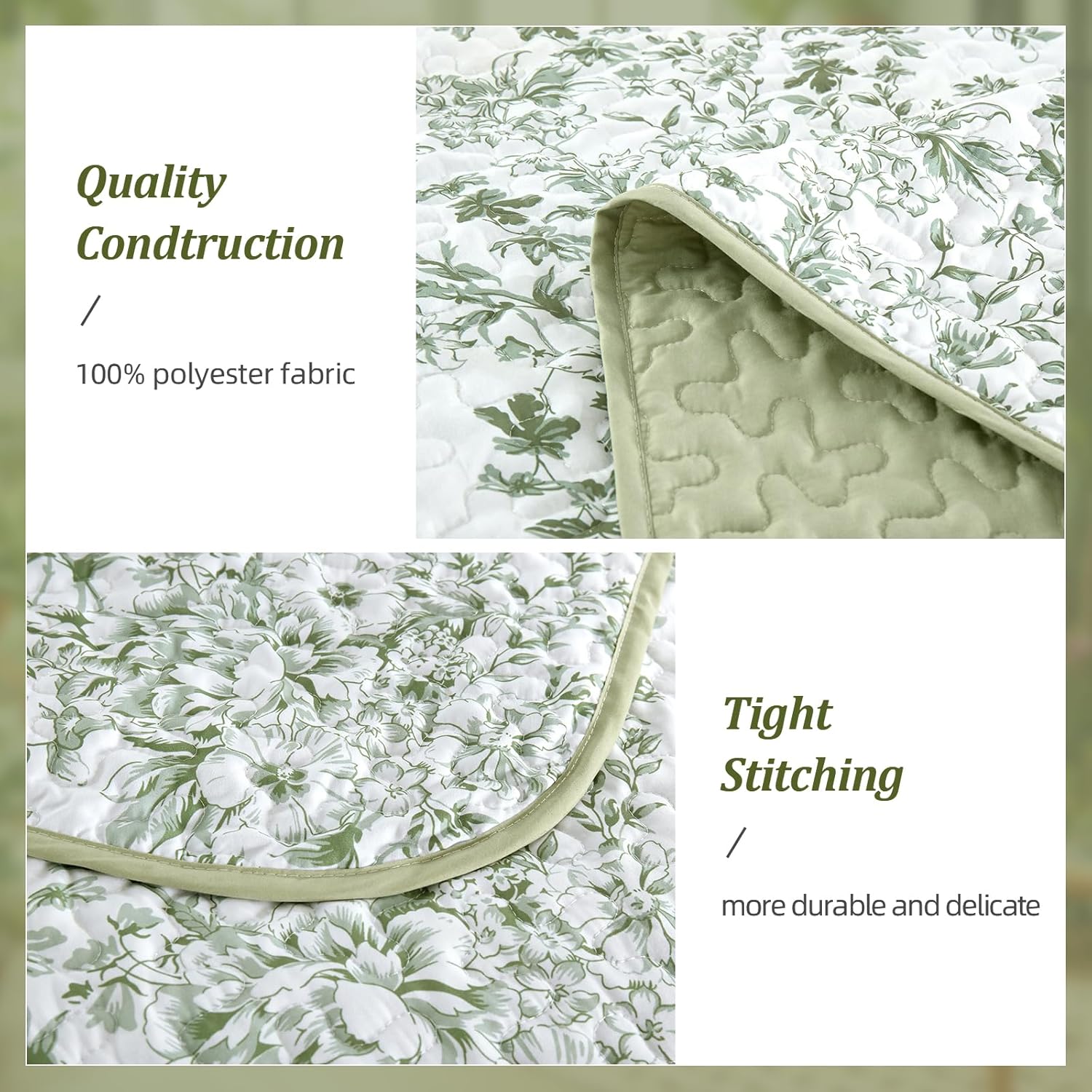 WONGS BDEEING California King Quilt Set Sage Green