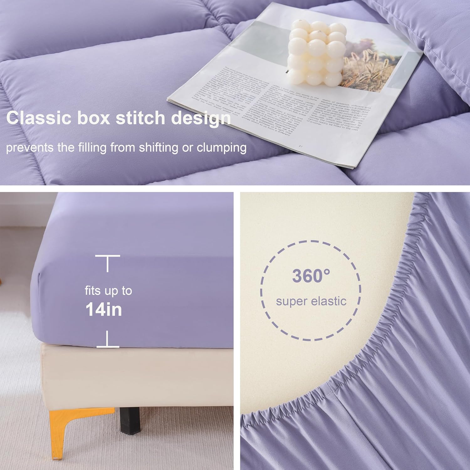 DOWNCOOL 7Pcs Full Size Bedding Set Purple