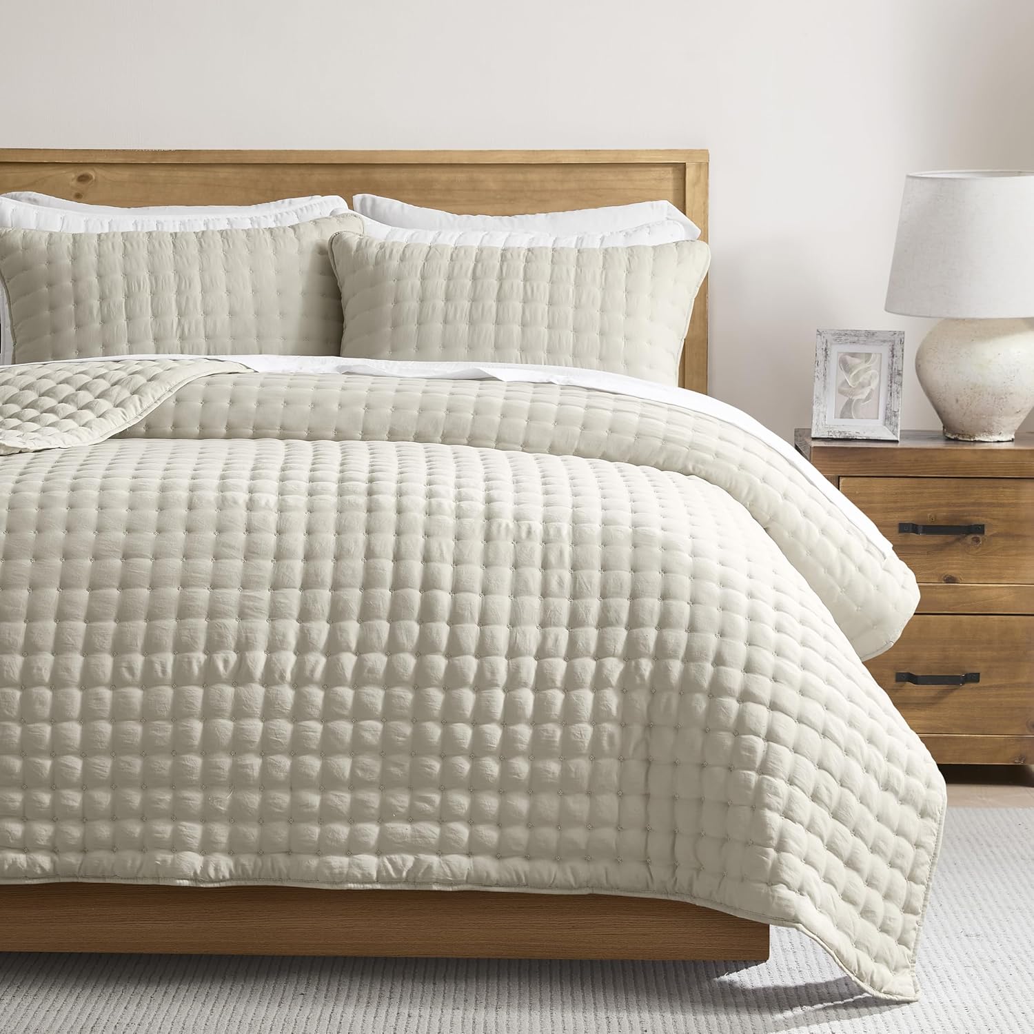 WDCOZY Beige Cal King Quilt Set with 2 Pillow Shams
