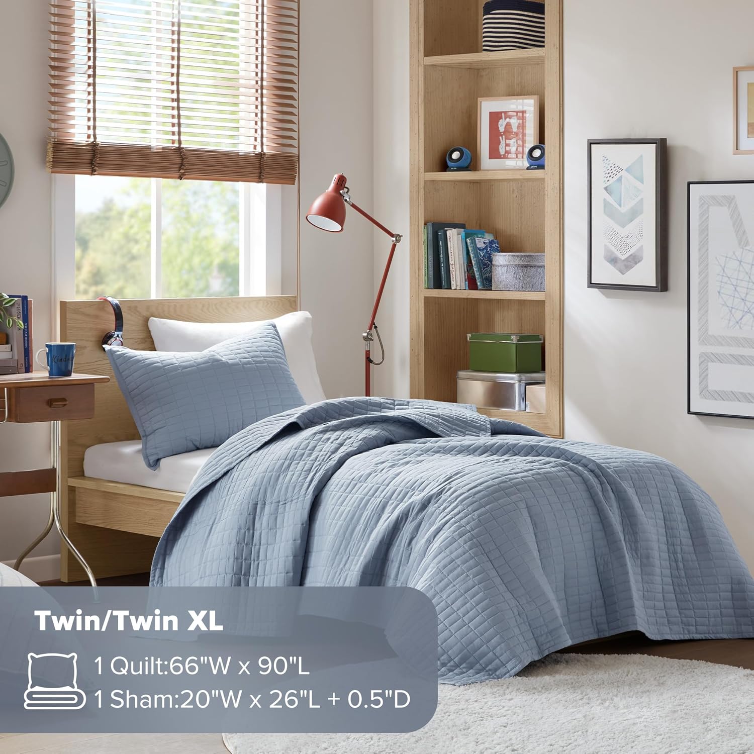 Comfort Spaces Kienna Quilt Set - Blue Double Sided Lightweight Soft 2 Piece