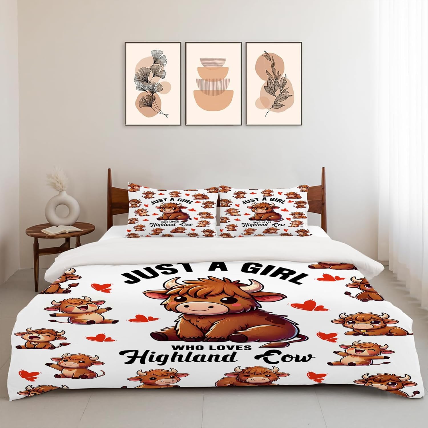 UIAMT Cute Highland Cow Duvet Cover Set
