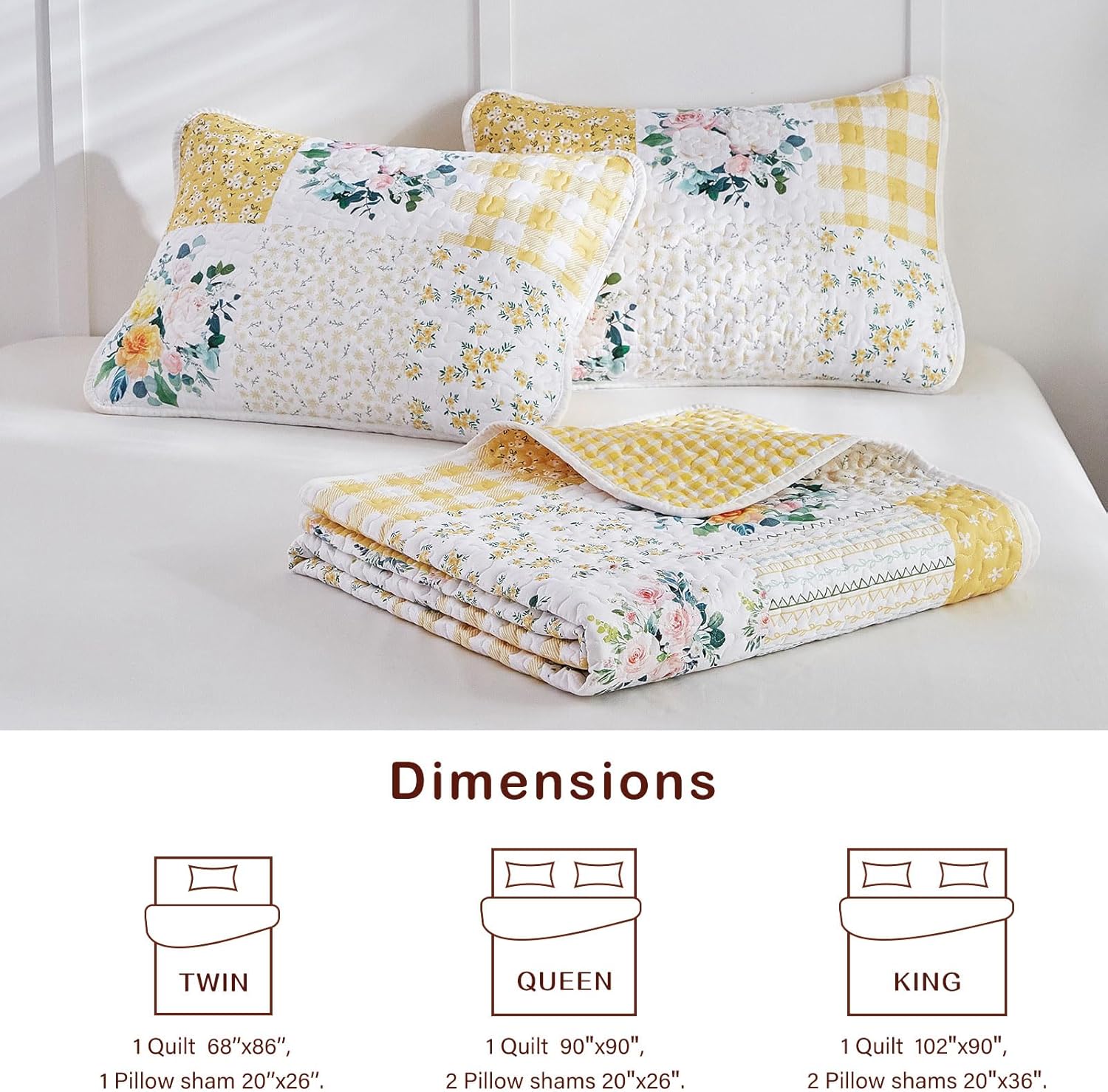 Joyreap 3-Piece Floral Quilt Set Queen