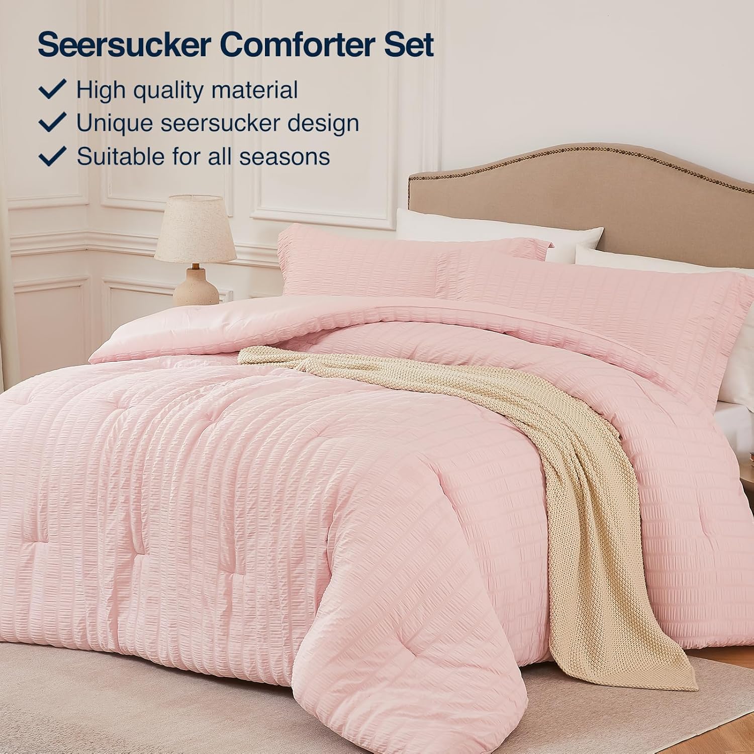 Quataly Pink Seersucker Comforter Set 3 Pieces