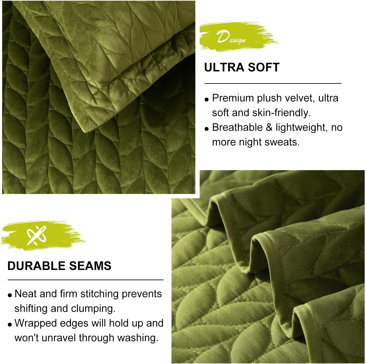 Ivellow Velvet Quilt Set King Size Green