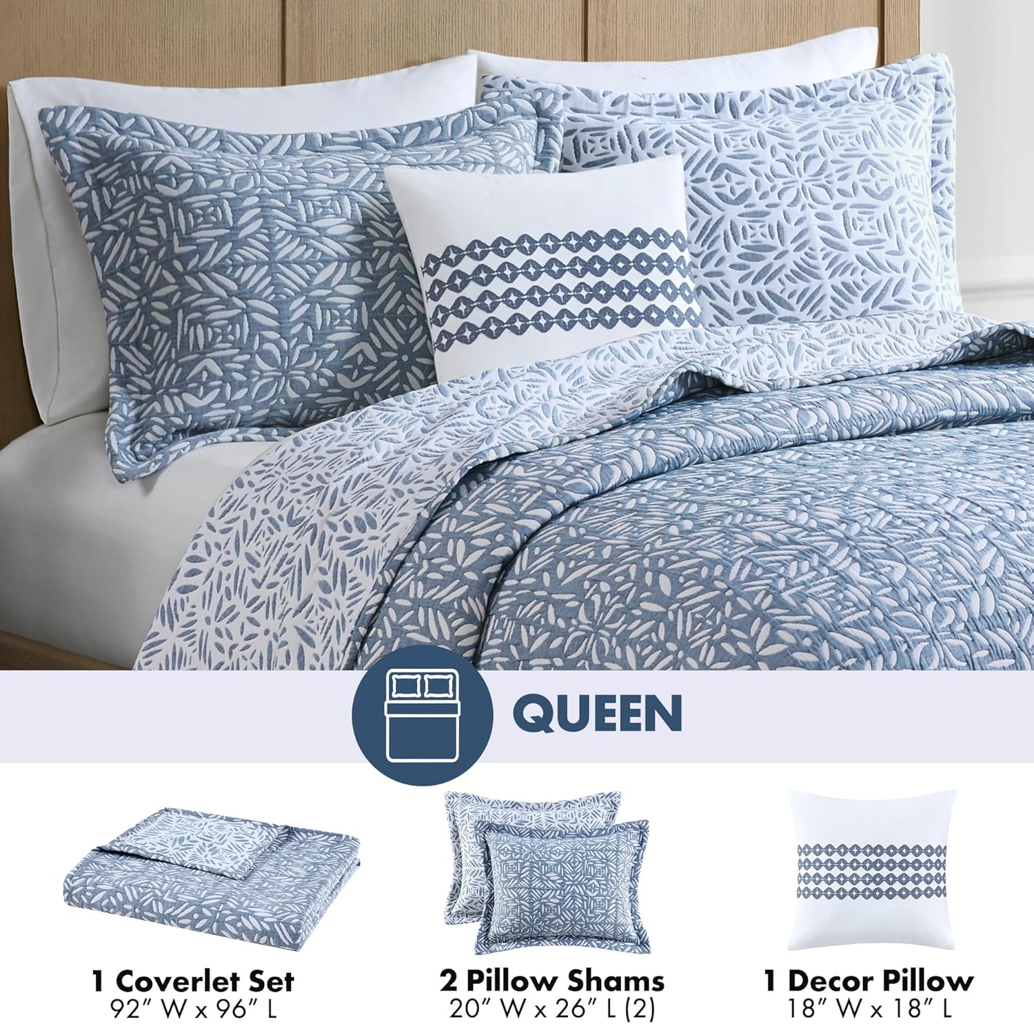 Madison Park Botanical Reversible Coverlet Set Queen Size Gray 3 Piece