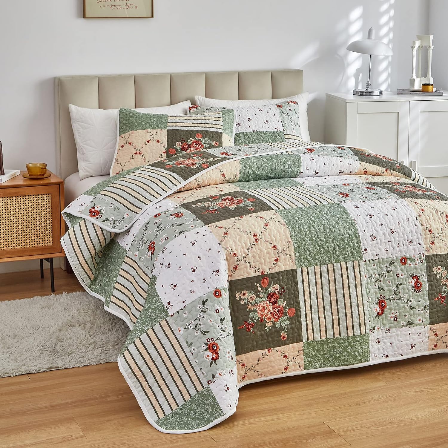 Flysheep Patchwork Quilt Set 3 Pieces QueenFull Size