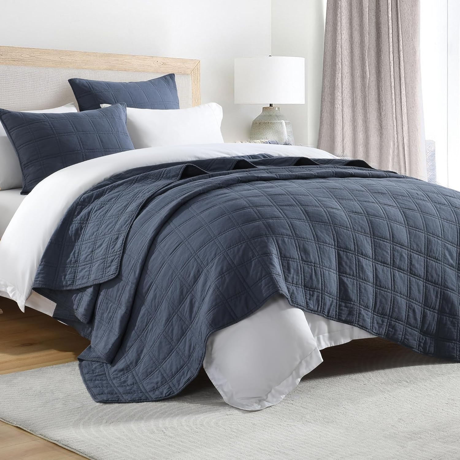 HORIMOTE HOME Denim Blue Queen Quilt Set 100 Cotton